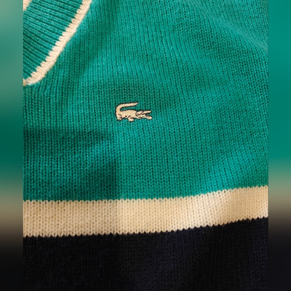 Lacoste V-Neck Sweater in Teal and Navy - Picture 8 of 8